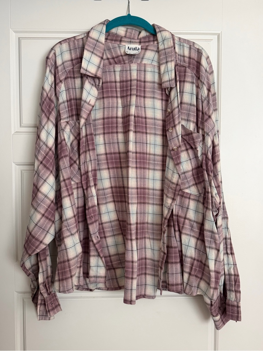 ARULA Mauve and Cream Plaid Shirt